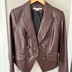 Veronica Beard Brown Croc-Embossed Vegan Leather Jacket